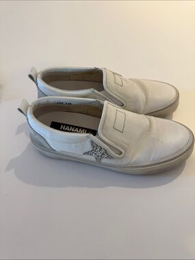 Golden Goose White Slip-On Sneakers with Silver Glitter Star Accent